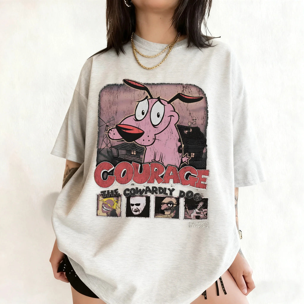Vintage Courage The Cowardly Dog Cartoon Print Short Sleeve T-Shirt Retro Unisex Graphic Tee 90s Nostalgia Summer Streetwear Tee Quick Pick Grocers