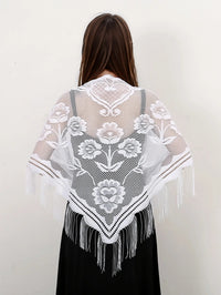 Fashion Lace Hollow Tassel Triangle Scarf Embrodiery Women Headscarf Female Spring Summer Shawls Scarves Long Veil Floral Scarf Quick Pick Grocers