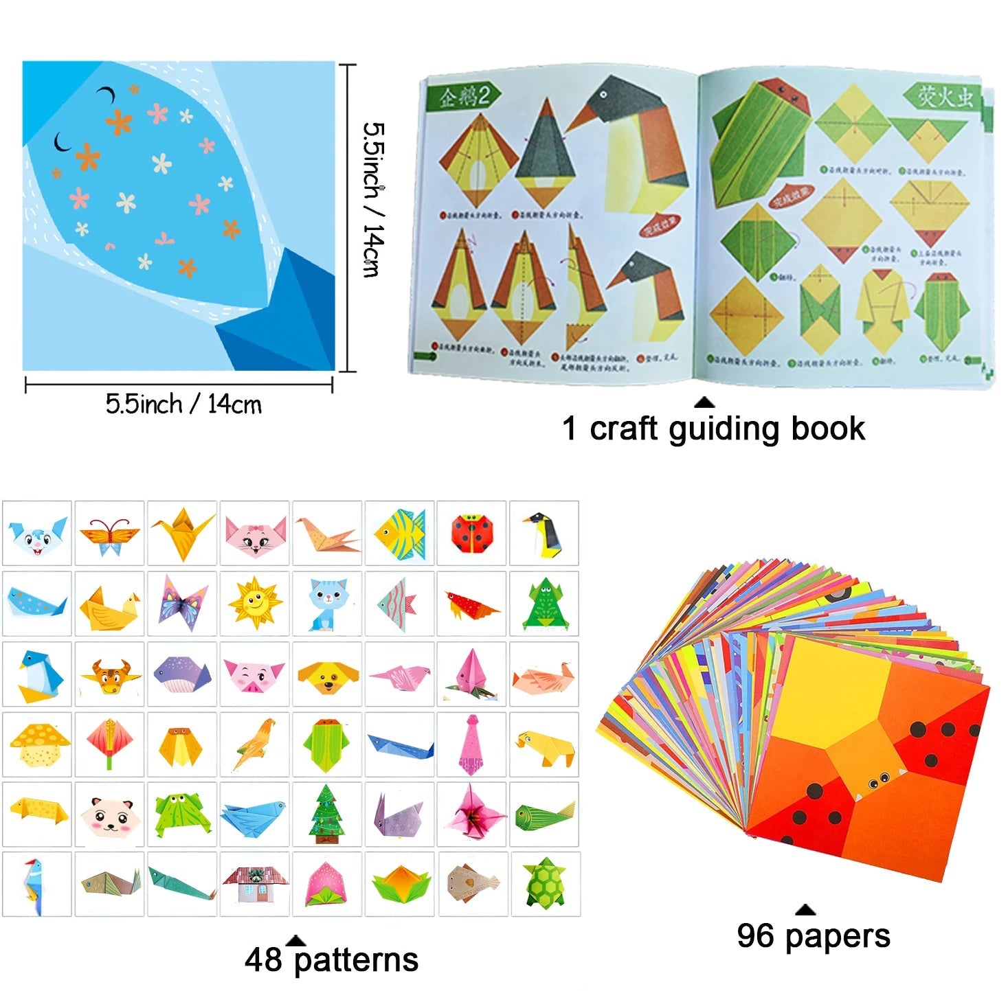 Origami Kit 30/96 Sheets Origami Paper Craft Guiding Book DIY Art Craft Projects Supplies for Beginners Children Kids Boys Girls Quick Pick Grocers