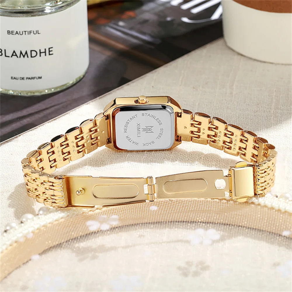 Women's Fashion Square Watches Gold Alloy Strap 2025 Luxury Ladies Quartz Wristwatches Qualities Female Roman Scale Clock Quick Pick Grocers