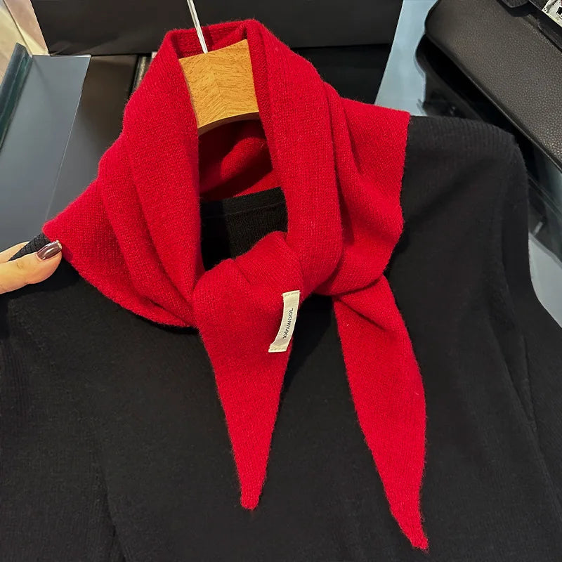 Knitted Scarf Women 100% Wool Winter Warm Scarves Bright Solid Color Design Thickened Shawl Soft Triangle Pashmina Neck 2025 NEW Quick Pick Grocers