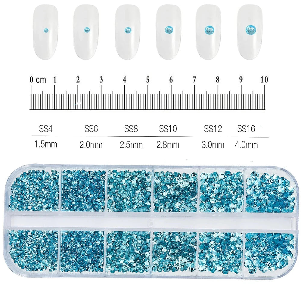 2400pcs+ Shiny Clear Crystal Gems Nail Rhinestones 1.5-4mm Mixed Round Glass Stone Flatback Nail Charms 12grids Nail Diamond DIY Econic Blanks