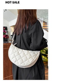 Waist Half Moon Belt Bag Solid Color Crossbody Bag Large Capacity Shoulder Bags Portable Nylon Plaid Travel Bags for Commuting Quick Pick Grocers