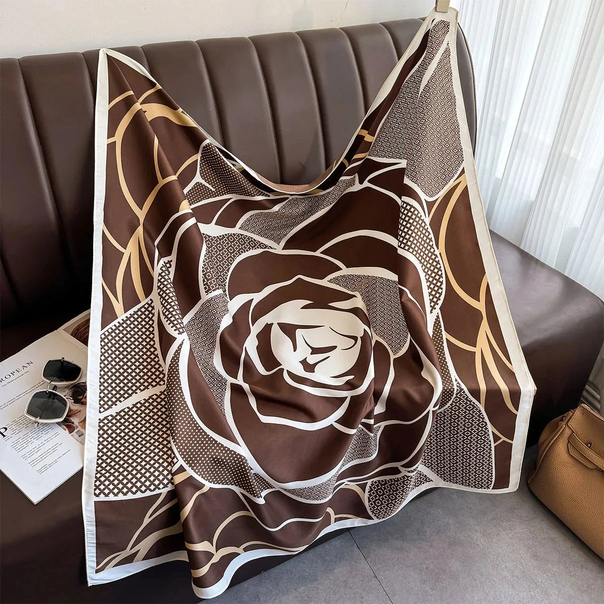 90*90Cm Square Scarf Twill Silk Feeling Women Head Shawls and Wraps Luxury Hair Tree Print Neck Scarves Hijab Bandana Pashmina Econic Blanks