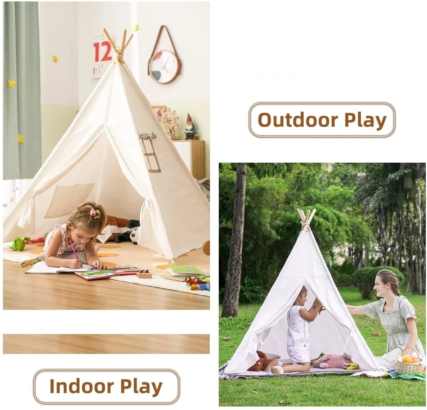 Portable Kid Tent 1.6M/1.3M Children's Play House Wigwam Teepee Tipi Toddler Ball Pit Castle Play Room for Girls Purest Peak