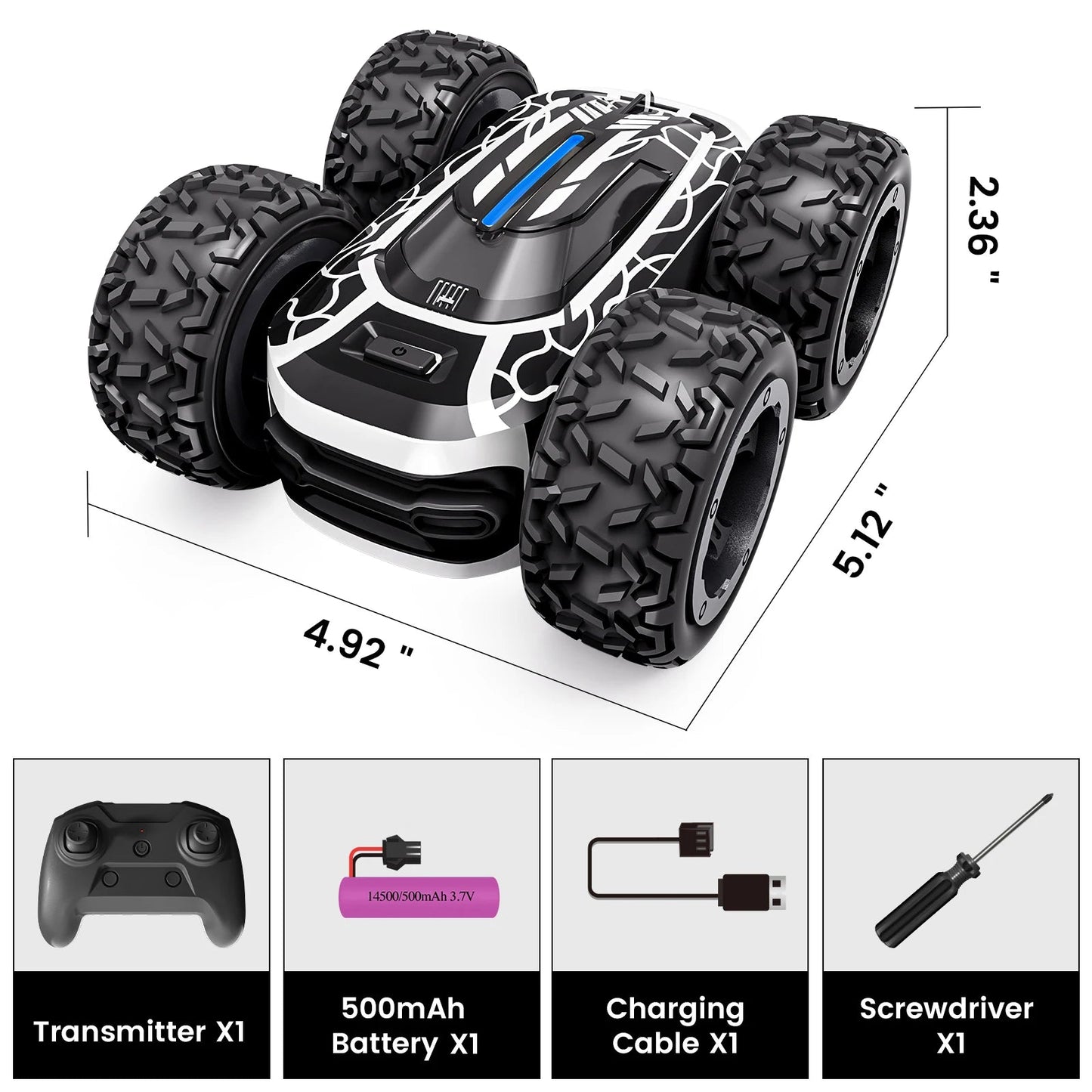 Sinovan Remote Control Car with Lights for Boys 4-7, 2.4GHz Rc Stunt Cars for Kids, 360°Rotating Double Sided RC Car Toys Black Econic Blanks