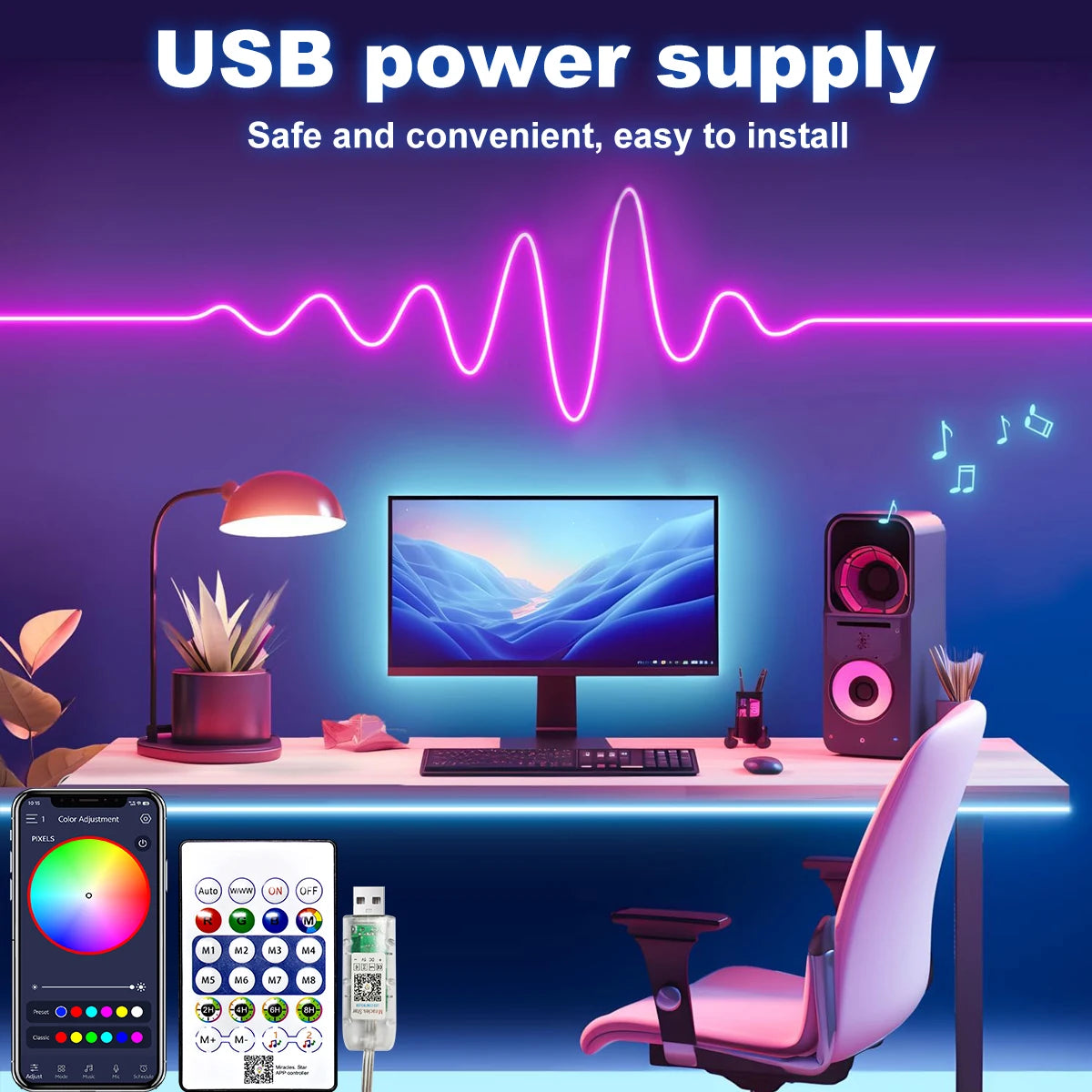 5V RGB Neon Strip Light 1M 2M 3M 5M USB Waterproof Flexible Ribbon Tape Neon Lights With Bluetooth Remote Control For Home Decor Econic Blanks