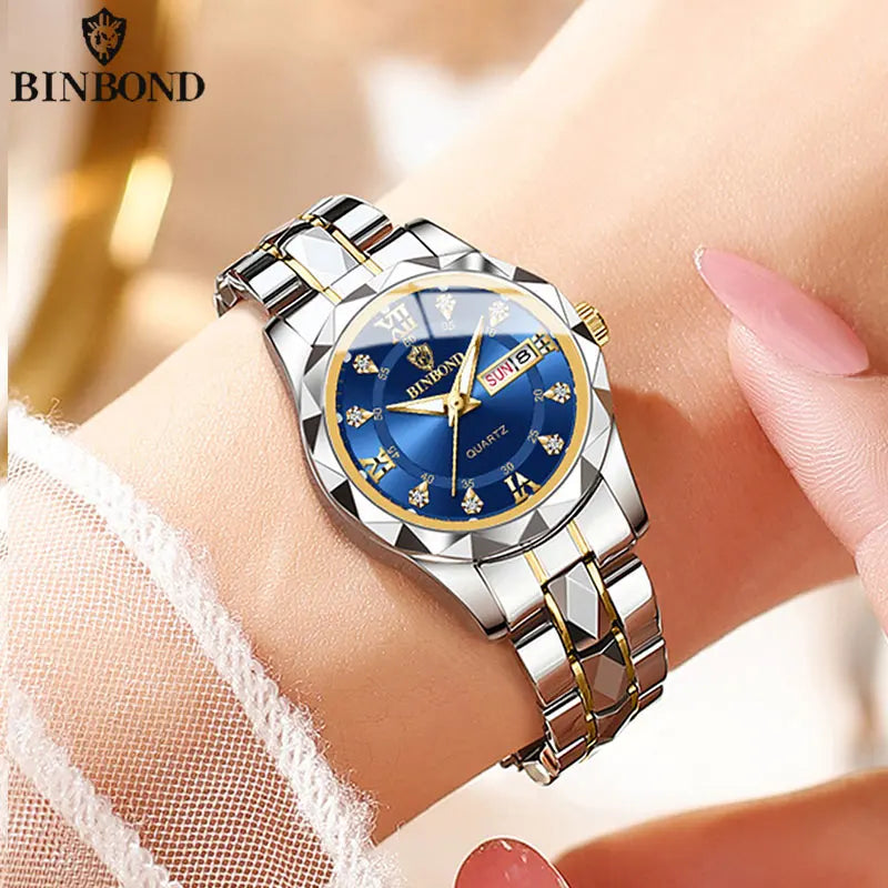 BINBOND B2521 Top Brand Luxury Fashion Business Womens Quartz Watches 30M Waterproof Week Date Clock Sport Womens Wristwatch Quick Pick Grocers