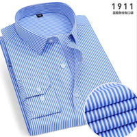 Spring New Men's Striped long-sleeved Shirt Non-ironing Anti-wrinkle Comfortable Breathable Business Casual Fashion Slim Fit Quick Pick Grocers
