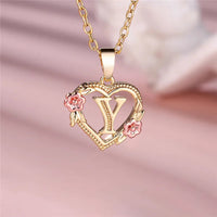 Female A-Z Letter Flower Pendant Necklace Yellow Gold Color Wedding Jewelry Gift For Women Quick Pick Grocers