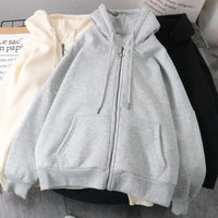 American Y2K New Fashion Trend Fleece Padded Zipper Hoodie Women Street Hip Hop Joker Loose Sweatshirt Couple Casual Punk Hoodie Econic Blanks