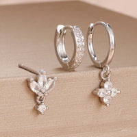 3PCS Fashion Orange Blue Zircon Hanging Earrings Set for Women Stainless Steel Flower Dangle Earring Piercing Jewelry Econic Blanks