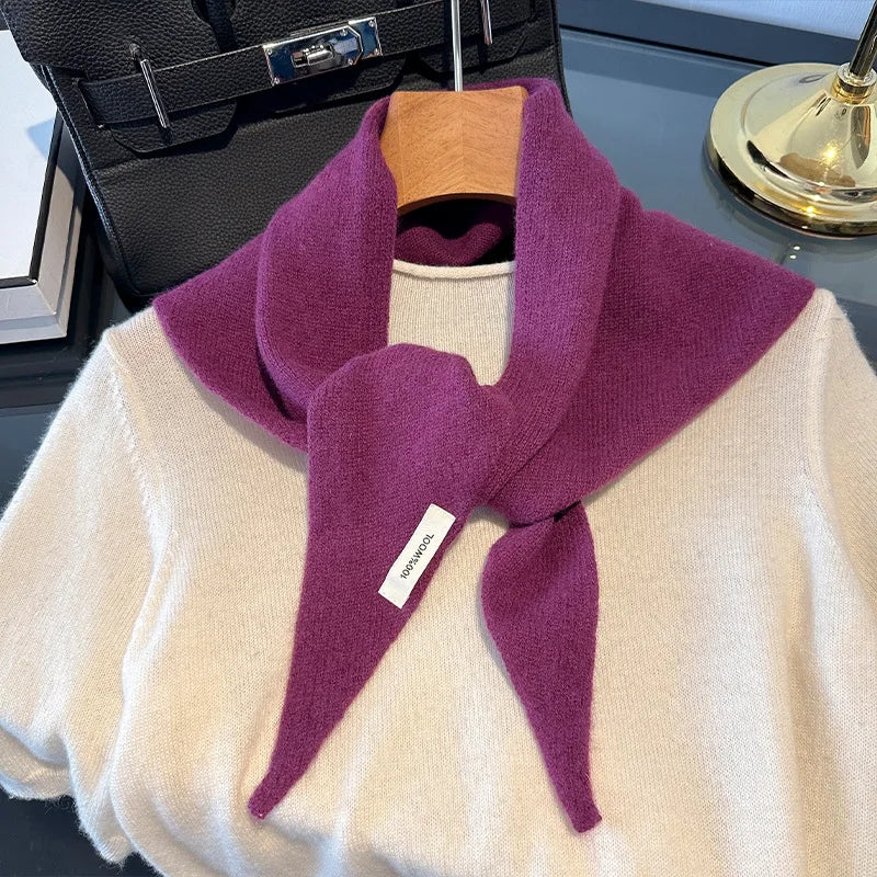 Knitted Scarf Women 100% Wool Winter Warm Scarves Bright Solid Color Design Thickened Shawl Soft Triangle Pashmina Neck 2025 NEW Quick Pick Grocers