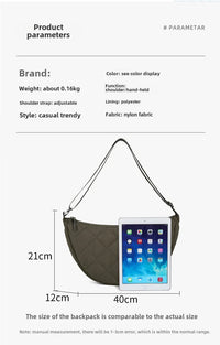Waist Half Moon Belt Bag Solid Color Crossbody Bag Large Capacity Shoulder Bags Portable Nylon Plaid Travel Bags for Commuting Quick Pick Grocers