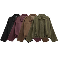 HXAO Women's Bomber Jacket Lapel Long Sleeve Zipper Suede Jacket Women 2025 High Street Cropped Racing Jackets Coats Outerwears Econic Blanks