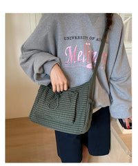 Korean Nylon Shoulder Bags Fashion Simple Plaid Zipper Tote Drawstring Pleated Cloud Bags New Commuter Crossbody Shoulder Bag Quick Pick Grocers