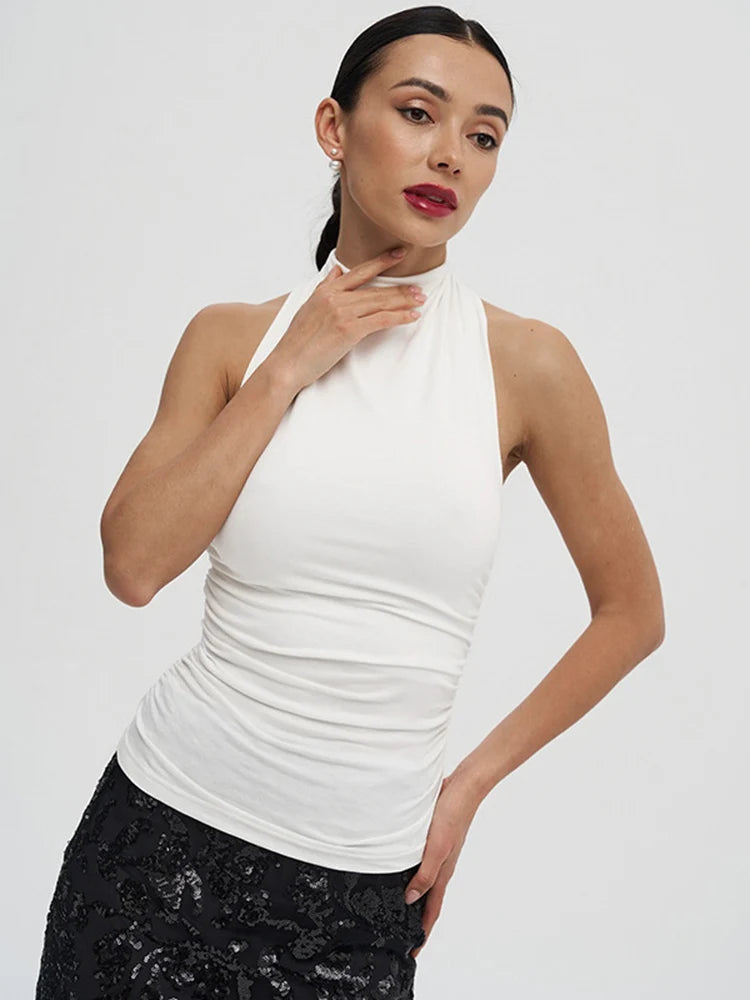 Sexy Backless Pure Color Summer New Women's Tank Top T-shirt Sleeveless Polyester Fiber Cross-Border Clothing Quick Pick Grocers