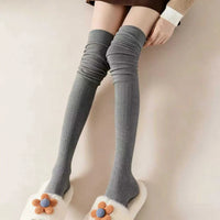 Fashion Pure Cotton Knee-high Socks Solid Color Keep Warm Long Tight Socks Boot Socks Fall Winter Quick Pick Grocers