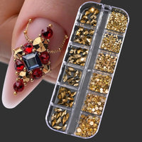 12Grids SS6-SS30 Mixed Nail Rhinestones Shiny Clear/Gold/Pink/Blue Diamond Flat-back Nail Gems Glass Stones Nails Decoration Econic Blanks