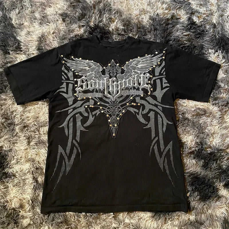 Classic Y2K Gothic Style T-shirt Print Oversized T Shirt High Street Shirts Gothic Round Neck Cotton Tops New Mens Women T Shirt Quick Pick Grocers