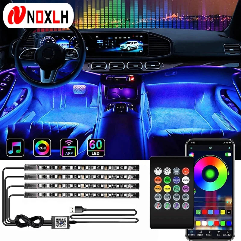 Neon LED Car Interior Ambient Foot Strip Light Kit Accessories RGB Backlight Remote App Music Control Auto Decorative Lamp Econic Blanks