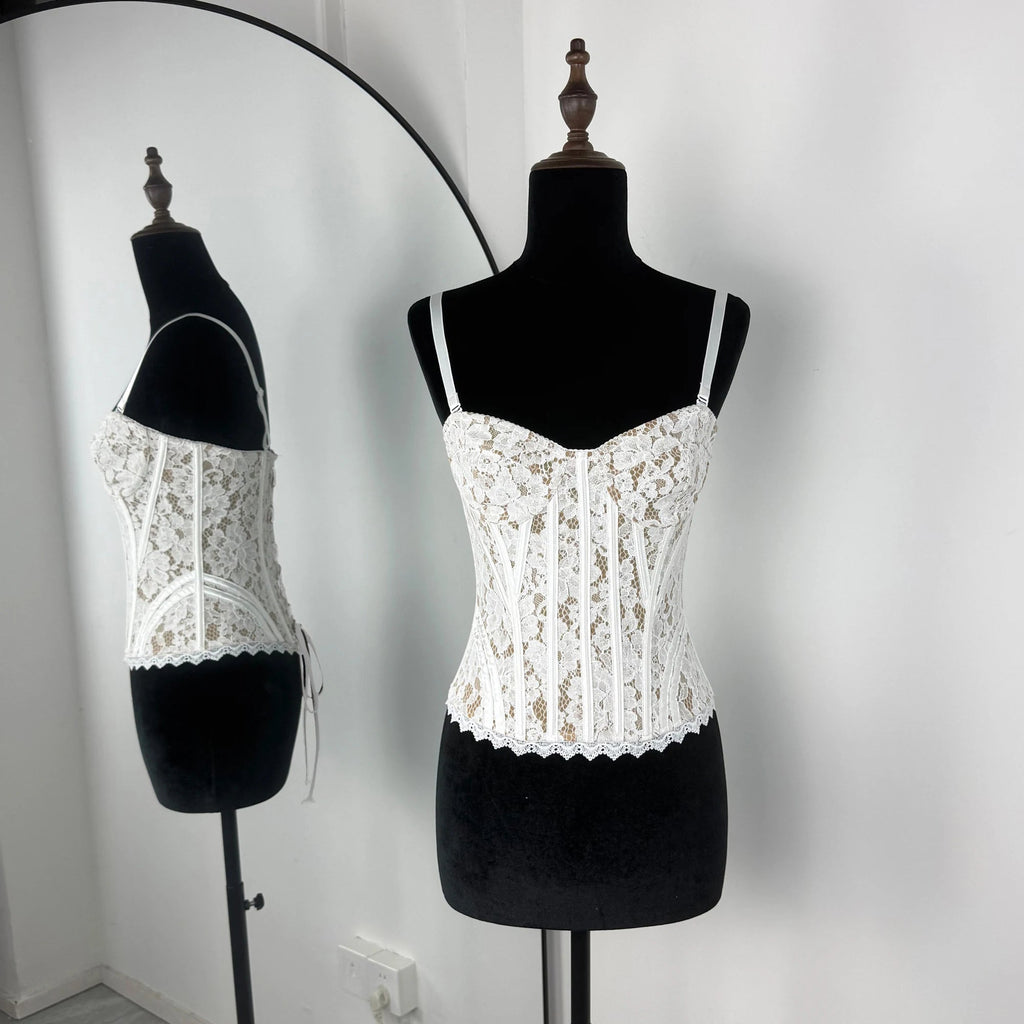 Tuularose Summer Women's Camisole Fashion Print Lace Patchwork Sleeveless Lace-up Tops New Party Hot Girl Streetwear Female Tops Quick Pick Grocers