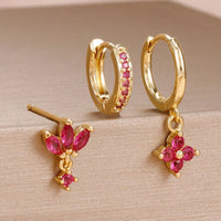 3PCS Fashion Orange Blue Zircon Hanging Earrings Set for Women Stainless Steel Flower Dangle Earring Piercing Jewelry Econic Blanks