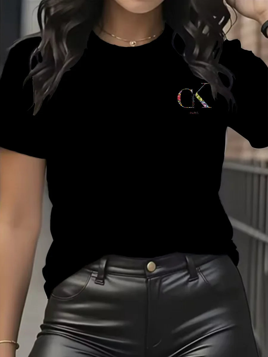 Summer luxury brand fashion cartoon letter print crew collar clothing short sleeve T-shirt  trend women's summer Y2K top Quick Pick Grocers