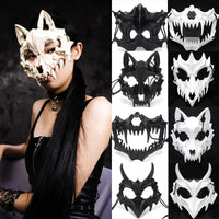 Halloween Mask Half-face Mask Cos Dragon God Fierce Tiger Night Fork Tengu Man Wolf Mask Performance Skull Masks Econic Blanks