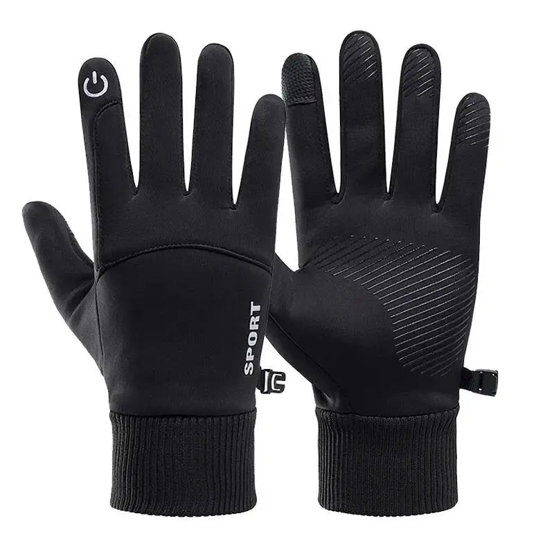 Black Winter Warm Full Fingers Waterproof Cycling Outdoor Sports Running Motorcycle Ski Touch Screen Fleece Gloves Snow Gloves Quick Pick Grocers