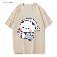 Couple Shirts Kawaii Cute BuBu Panda Going To Sleep with DuDu Bear Graphic Tshirt Cotton Men Women Clothes Long Sleeve Tees Quick Pick Grocers