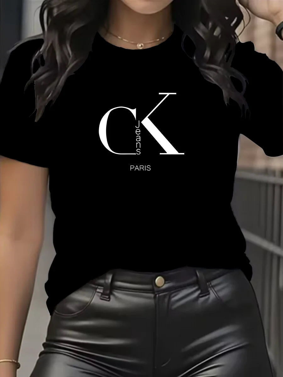 Summer luxury brand fashion cartoon letter print crew collar clothing short sleeve T-shirt  trend women's summer Y2K top Quick Pick Grocers