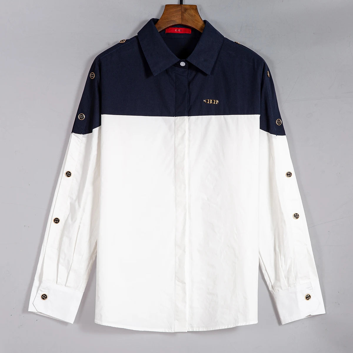 CHCH Women's Shirt 2025 New High Quality Splicing Color Contrasting Long Sleeve Business Shirt Commuter Women's Wear Quick Pick Grocers
