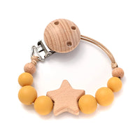 Baby Pacifier Chain Clips Wood Pentagram Teether Silicone Round Beads Teething Chain For Baby Care Soother Chew Toys Shower Gift Purest Peak