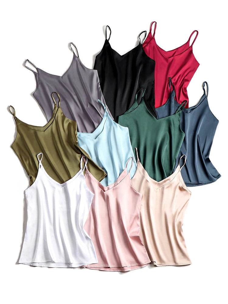 AOSSVIAO 2026 Spaghetti Strap Top Women Halter V Neck Basic White Cami Sleeveless Satin Silk Tank Tops Women'S Summer Camisole Quick Pick Grocers