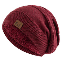 New Unisex Slouchy Winter Hats Add Fur Lined Men And Women Warm Beanie Cap Casual Label Decor Winter Knitted Hats Purest Peak