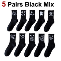 5/10 Pairs Men Women Graffiti Printed socks Street Style Soft Comfortable Sweat Absorbing Breathable Couple Sports Leisure Socks Quick Pick Grocers