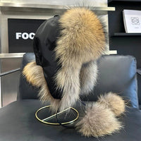 2025 100% Real Fox Fur Hats Women's Russian Ushanka Aviator Trapper Snow Skiing Hat Caps Earflap Winter Raccoon Fur Bomber Hat Purest Peak