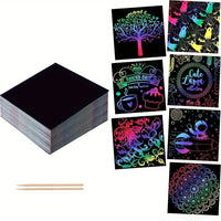 100PCS Rainbow Reveal Craft Kit with Wooden Stylus, Parent-Child Activity Gift for Kids Ages 5-12 (Non-Toxic Coating) Econic Blanks