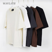 WAVLATII Oversized Summer T shirts for Women Men Brown Casual Female Korean Streetwear Tees Unisex Basic Solid Young Cool Tops Quick Pick Grocers