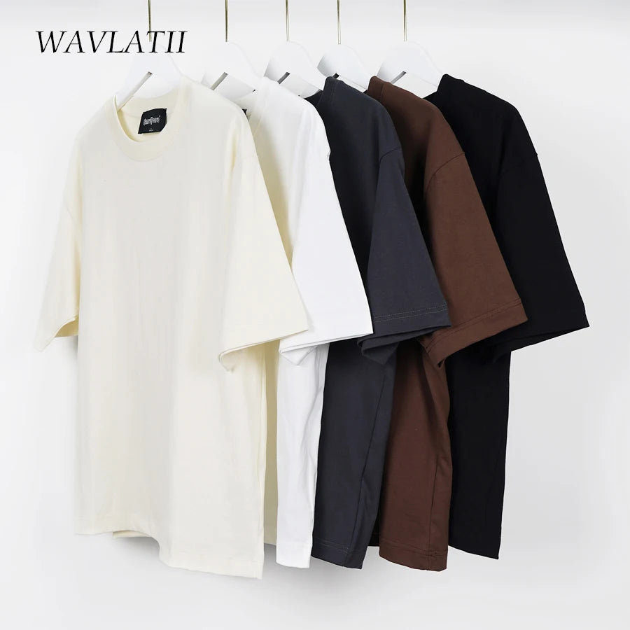 WAVLATII Oversized Summer T shirts for Women Men Brown Casual Female Korean Streetwear Tees Unisex Basic Solid Young Cool Tops Quick Pick Grocers