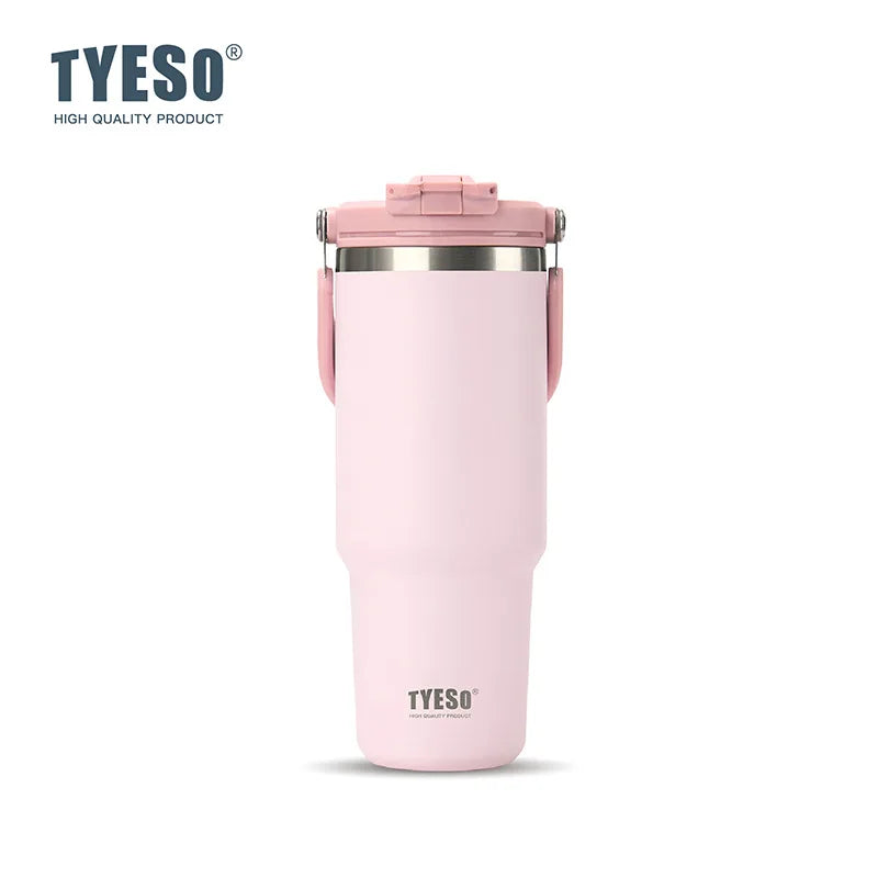 Tyeso Large-Capacity Thermoses Handle Vacuum Cup Dual-Drink Coffee Mug Stainless Steel Ice Cup Car Bottle Hot Cold Retention Quick Pick Grocers
