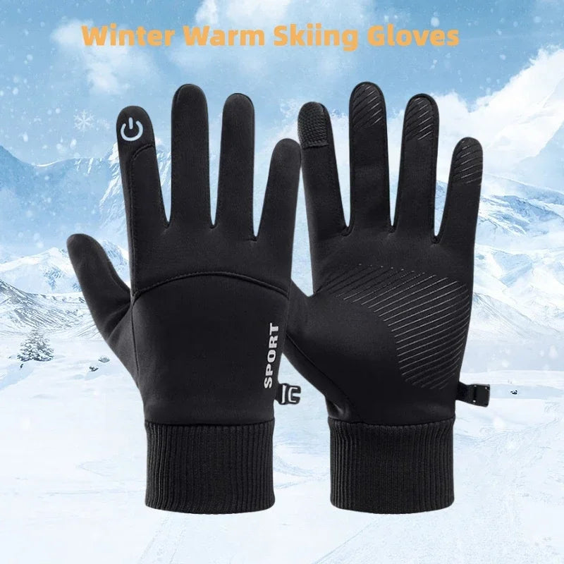 Black Winter Warm Full Fingers Waterproof Cycling Outdoor Sports Running Motorcycle Ski Touch Screen Fleece Gloves Snow Gloves Quick Pick Grocers