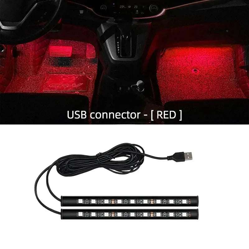 2-in-1 LED Car Neon Foot Light - USB & Cigarette Lighter Interior Ambient Lamp Econic Blanks