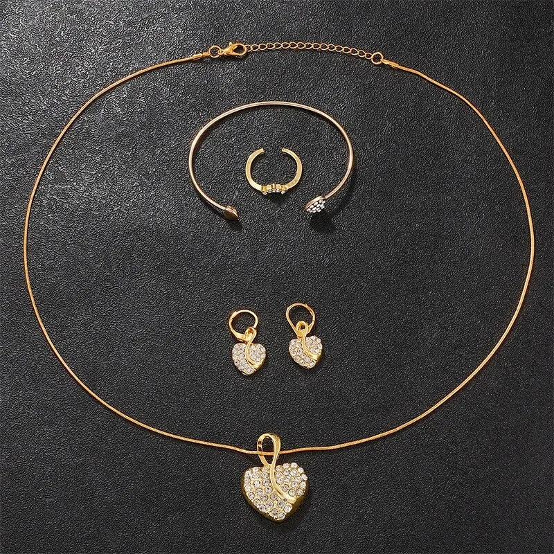 Women's Quartz Watch Gold Luxury Women Ring Necklace Earring Rhinestone Fashion Wristwatch Casual Ladies Watches Jewelry Set Quick Pick Grocers