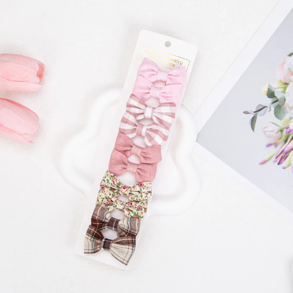 10Pcs/Set Mini Hair Bows Clips Baby Girls Cute Froal Print Plaid Hairbows Checkered Gingham Hairpins Korean Safety Kids Headwear Purest Peak