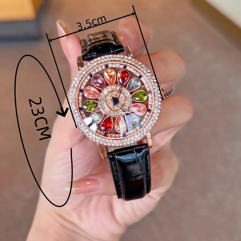 1pc Dazzling And Fashionable Women's Quartz Watch With Colorful Rhinestone Inlay, Featuring An Alluring Rotatable Dial, Durable Quick Pick Grocers