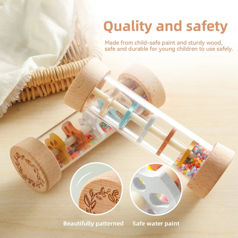 Montessori Baby Rain Stick Rainbow Hourglass Rain Music Rattle Baby Educational Toy Montessori Sensory Toys for Kids BABY's Gift Purest Peak