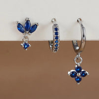 3PCS Fashion Orange Blue Zircon Hanging Earrings Set for Women Stainless Steel Flower Dangle Earring Piercing Jewelry Econic Blanks