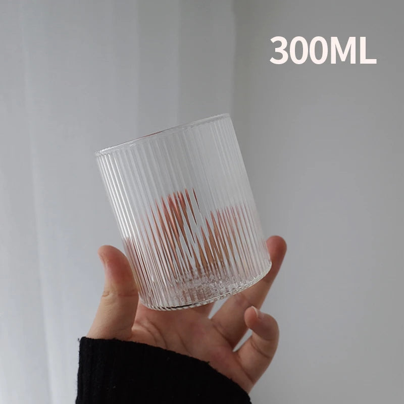 Glasses Cup Transparent Water Bottle Tumbler Whiskey Glass Drinkware Coffee Milk Juice Mug Cup Kitchen Accessory Stripe Cups 텀블러 Quick Pick Grocers